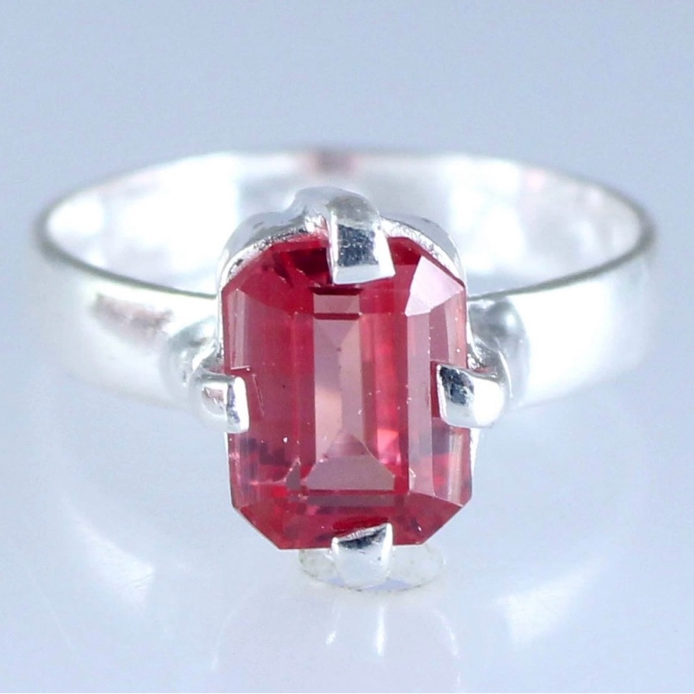 CERTIFIED 5.30CT NATURAL Orange Sapphire Emerald Cut S925 Silver Ring